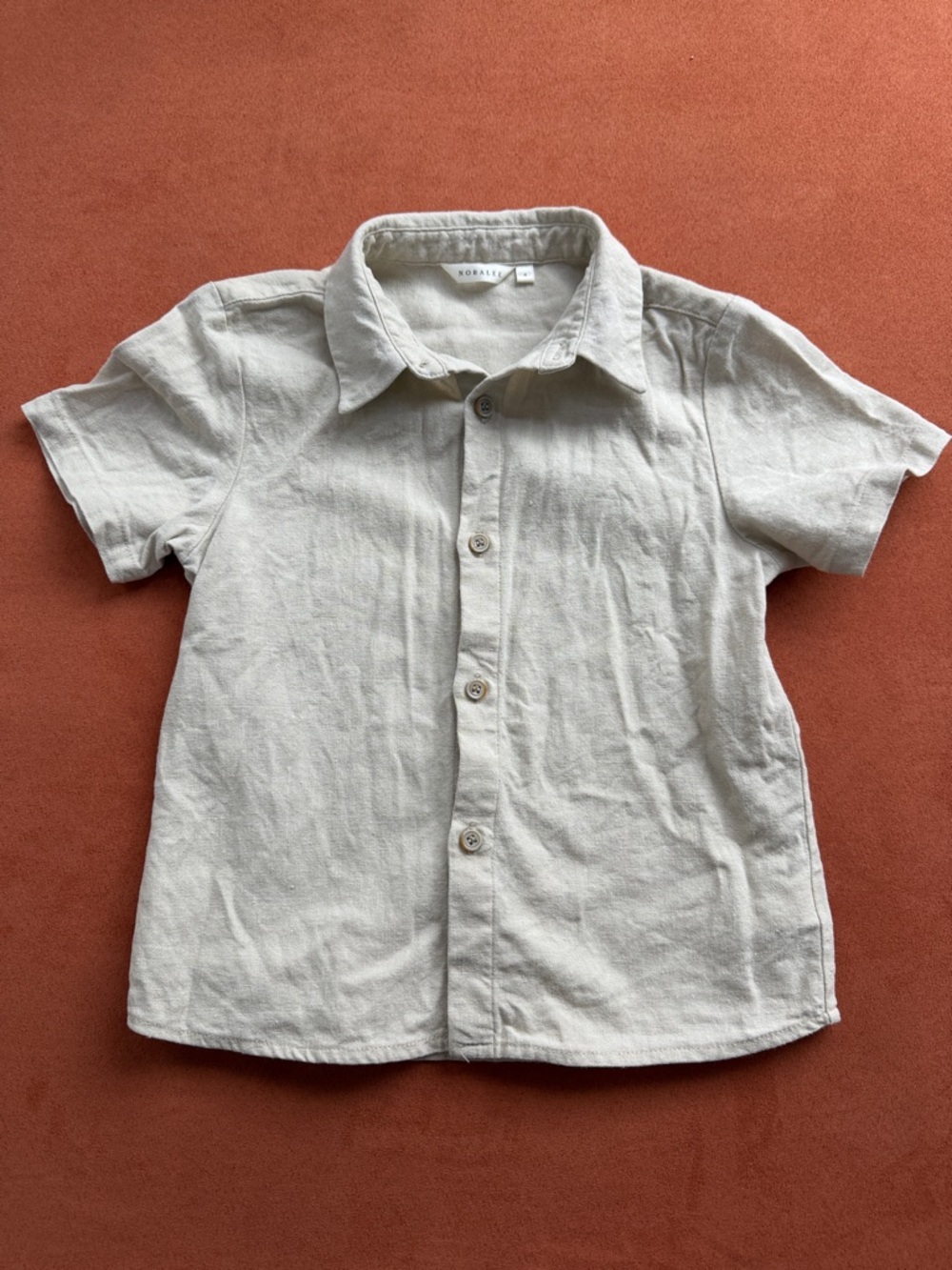 Noralee Short-Sleeve Linen Button-Down Shirt in Natural Cream